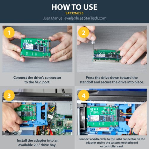StarTech.com M.2 SATA SSD to 2.5in SATA Adapter, M.2 NGFF to SATA Converter, Open-Frame Bracket, 7mm High, M2 Hard Drive Adapter - Not Compatible with NVMe - TAA