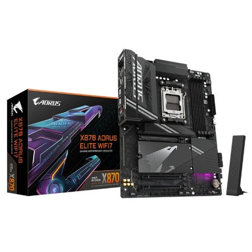 GIGABYTE X870 AORUS ELITE WIFI7 Motherboard - Supports AMD Ryzen 9000 CPUs, 16+2+2 phases VRM, up to 8000MHz DDR5 (OC), 3xPCIe 5.0 + 1xPCIe 4.0, Wi-Fi 7, 2.5GbE LAN, USB 4