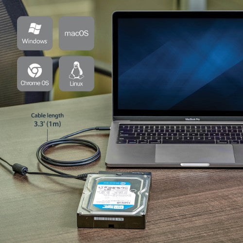 StarTech.com SATA to USB-C Cable, USB 10Gbps to 2.5in and 3.5in SATA I II III Hard Drive Adapter, External Converter for SSD or HDD Data Transfer