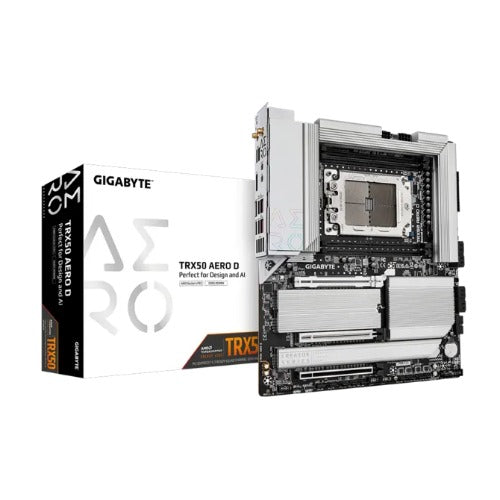 GIGABYTE TRX50 AERO D Motherboard - Supports AMD Ryzen Threadripper 9000 Series CPUs, 16+8+4 Phases Digital VRM, up to 7800MHz DDR5 (OC), 3xPCIe 5.0 + 1xPCIe 4.0 M.2, Wi-Fi 7, 10GbE LAN, USB4