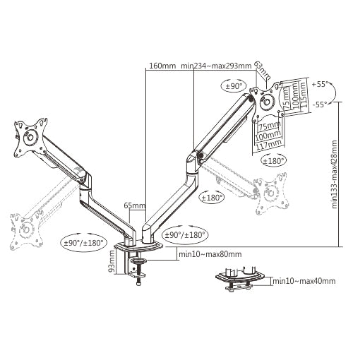 Brateck Counterbalance Monitor Arm 81.3 cm (32") Desk Graphite