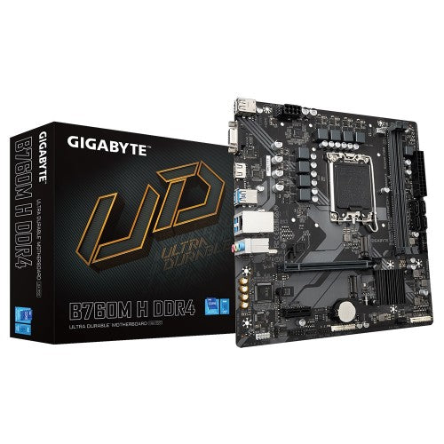 GIGABYTE B760M H DDR4 Motherboard - Supports Intel Core 14th Gen CPUs, 6+1+1 Phases Digital VRM, up to 3200MHz DDR4 (OC), 2xPCIe 4.0 M.2, GbE LAN, USB 3.2 Gen1