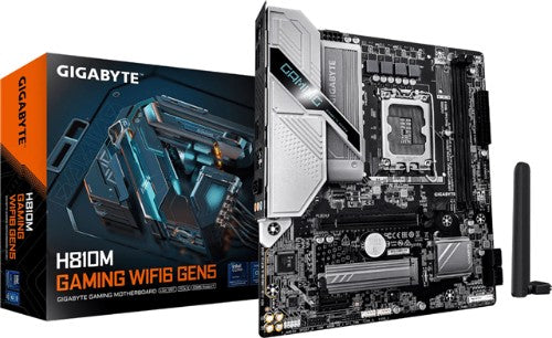 GIGABYTE H810M GAMING WIFI6 GEN5 Motherboard - Intel Core Ultra (Series 2) CPUs, 4+1+2 Phases VRM, up to 6400MHz DDR5, 1xPCIe 4.0 M.2, WIFI 6, 2.5GbE LAN, USB 3.2 Gen 1