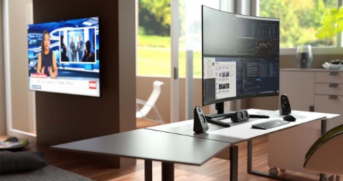 Atdec AWMS-2-BT75-FS-S monitor mount / stand 144.8 cm (57") Desk Silver