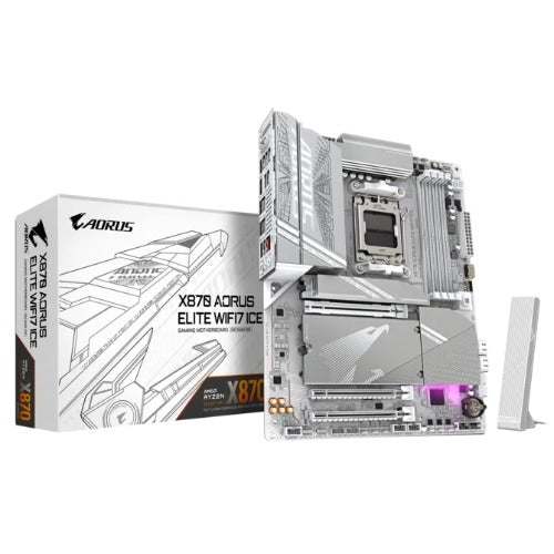 GIGABYTE X870 AORUS ELITE WIFI7 ICE Motherboard - Supports AMD Ryzen 9000 CPUs, 16+2+2 Phases Digital VRM, up to 8200MHz DDR5 (OC), 3xPCIe 5.0 + 1xPCIe 4.0, Wi-Fi 7, 2.5GbE LAN, USB 4