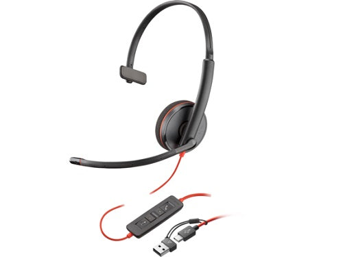 HP Poly Blackwire 3210 Monaural USB-C Headset +USB-C/A Adapter
