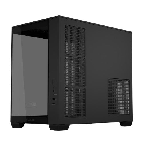 ASUS A32 Black ATX dual-chamber case with panoramic design supporting up to 420mm graphics cards in length 360mm radiators and CPU air coolers up to 165mm in height