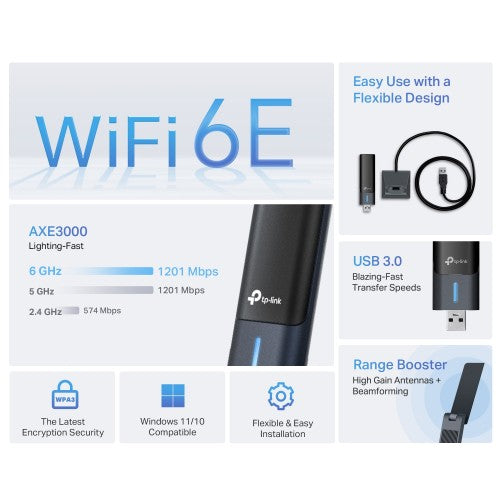 TP-Link Archer AXE3000 Wi-Fi 6E High Gain Wireless USB Adapter