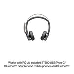 HP Poly Voyager Focus 2 Microsoft Teams Certified USB-C-C Headset +USB-C/A Adapter +Charging Stand