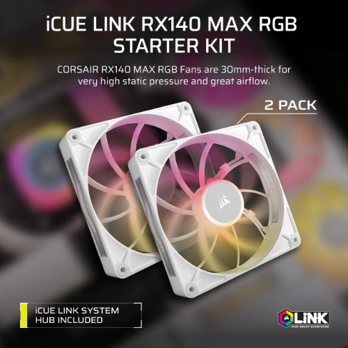 Corsair iCUE LINK RX140 MAX RGB Computer case Fan 14 cm White 2 pc(s)