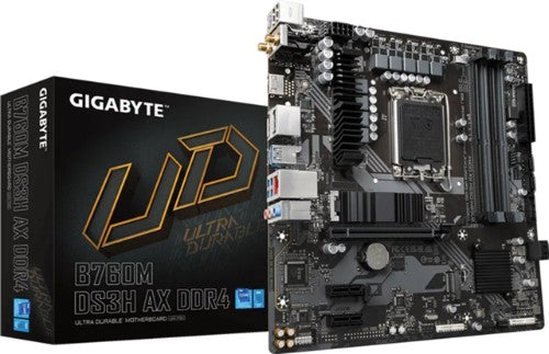 GIGABYTE B760M DS3H AX DDR4 Motherboard - Supports Intel Core 14th Gen CPUs, 6+2+1 Phases Digital VRM, up to 5333MHz DDR4 (OC), 2xPCIe 4.0 M.2, Wi-Fi 6E, 2.5GbE LAN, USB 3.2 Gen2
