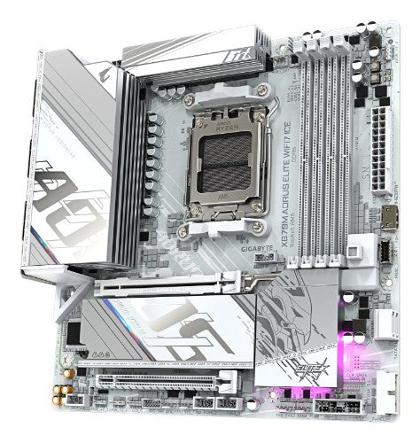 GIGABYTE X870M AORUS ELITE WIFI7 ICE Motherboard - Supports AMD Ryzen 9000 CPUs, 14+2+2 Phases Digital VRM, up to 8200Hz DDR5 (O.C), 1xPCIe 5.0 + 1xPCIe 4.0, Wi-Fi 7, 2.5 GbE LAN, USB 4