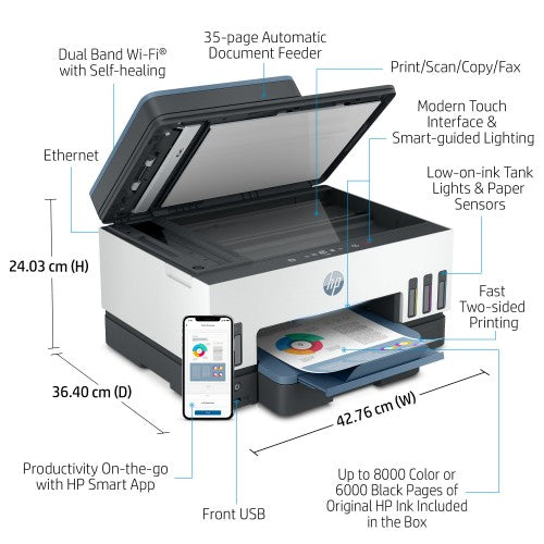 HP Smart Tank 7605 Wireless All-in-One Color Printer, Two-sided printing; Copier, Scanner