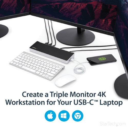 StarTech.com 4K USB-C Dock, Triple UHD 4K Monitor Docking Station, Mac & Windows, USB C to HDMI & DisplayPort, 60W Power Delivery, 5x USB 5Gbps Hub - TAA