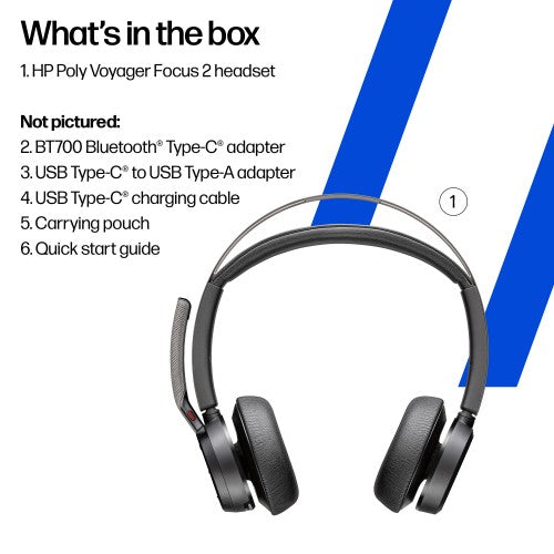 HP Poly Voyager Focus 2 USB-C-C Headset +USB-C/A Adapter