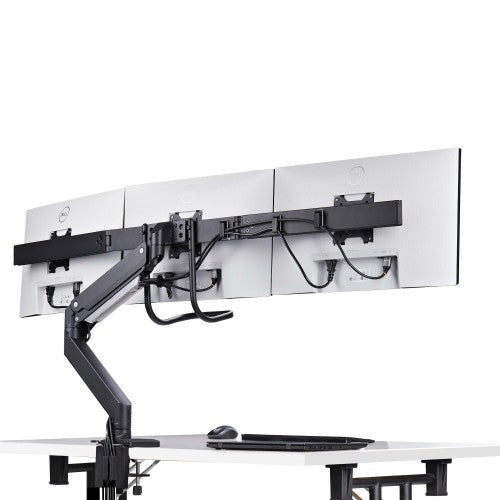 StarTech.com Desk Mount Triple Monitor Arm with Crossbar For Up To Three 27in Screens, VESA 75x75/100x100, Tool-Less Arm Adjustments, C-Clamp/Grommet, Spring-Assisted Arm