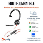 HP Poly Blackwire 3315 Monaural Microsoft Teams Certified USB-C Headset +3.5mm Plug +USB-C/A Adapter