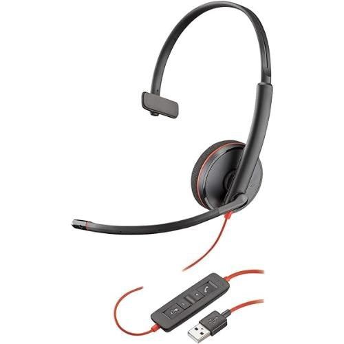 HP Poly Blackwire 3215 Monaural USB-C Headset +3.5mm Plug +USB-C/A Adapter