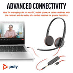 HP Poly Blackwire 3225 Stereo USB-C Headset +3.5mm Plug +USB-C/A Adapter (Bulk)