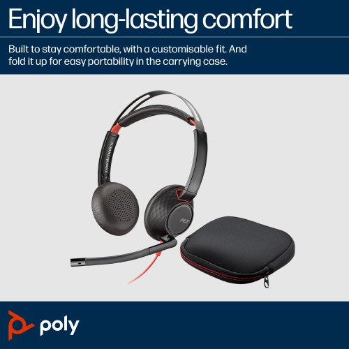 HP Poly Blackwire 5220 Stereo USB-C Headset +3.5mm Plug +USB-C/A Adapter