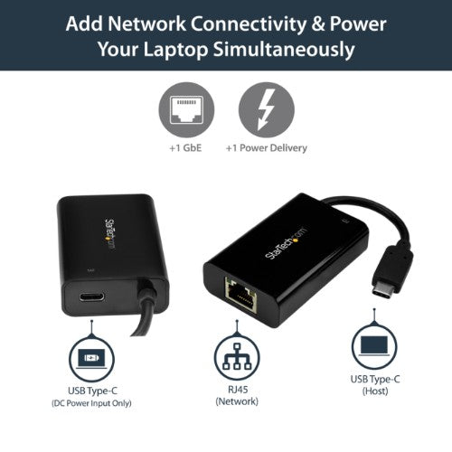 StarTech.com USB C to Gigabit Ethernet Adapter/Converter w/PD 2.0 - 1Gbps USB 3.1 Type C to RJ45/LAN Network w/Power Delivery Pass Through Charging - TB3 Compatible/ MacBook Pro Chromebook