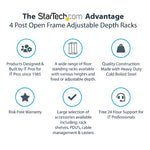 StarTech.com 18U 4-Post Server Rack, 19in Open Frame Rack with 40in (101cm) Mounting Depth and 1200lb (544kg) Weight Capacity, Mobile or Floor Mount IT Rack