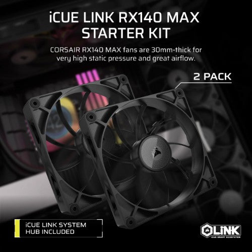 Corsair iCUE LINK RX140 MAX Computer case Fan 14 cm Black 2 pc(s)