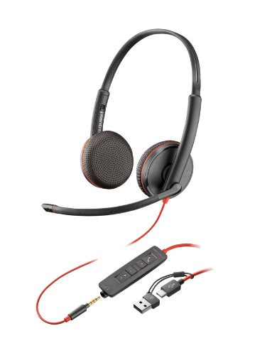 HP Poly Blackwire 3225 Stereo USB-C Headset +3.5mm Plug +USB-C/A Adapter (Bulk)