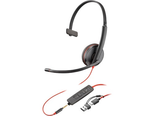 HP Poly Blackwire 3215 Monaural USB-C Headset +3.5mm Plug +USB-C/A Adapter