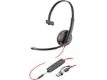 HP Poly Blackwire 3215 Monaural USB-C Headset +3.5mm Plug +USB-C/A Adapter