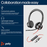 HP Poly Blackwire 8225 Stereo Microsoft Teams Certified USB-C Headset +USB-C/A Adapter