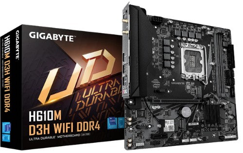 GIGABYTE H610M D3H WIFI DDR4 Motherboard - Supports 14th Gen. Intel Core CPUs, 6+1+1 phases VRM, up to 3200MHz DDR4, 2xPCIe 3.0 M.2, WIFI 5, 1GbE LAN, USB 3.2 Gen 1