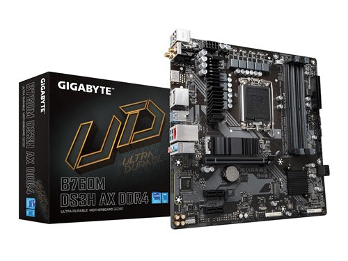 GIGABYTE B760M DS3H AX DDR4 Motherboard - Supports Intel Core 14th Gen CPUs, 6+2+1 Phases Digital VRM, up to 5333MHz DDR4 (OC), 2xPCIe 4.0 M.2, Wi-Fi 6E, 2.5GbE LAN, USB 3.2 Gen2