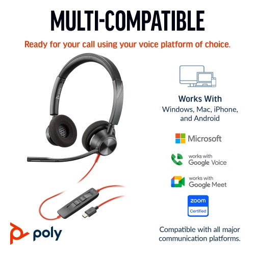 HP Poly Blackwire 3320 Stereo USB-C Headset +USB-C/A Adapter