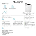 HP LaserJet Enterprise M611dn Black and white Printer, Ethernet Only; Duplex