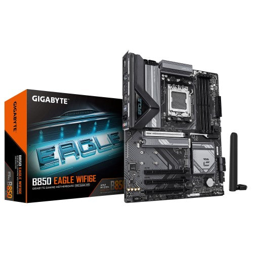 GIGABYTE B850 EAGLE WIFI6E Motherboard - AMD Ryzen 9000 Series CPUs, 8+2+2 Phases Digital VRM, up to 8200MHz DDR5 (OC), 1xPCIe 5.0 + 2xPCIe 4.0 M.2, GbE LAN, WIFI 6E, USB 3.2 Gen 2