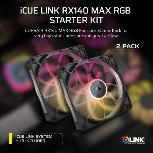 Corsair iCUE LINK RX140 MAX RGB Computer case Fan 14 cm Black 2 pc(s)