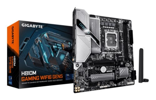 GIGABYTE H810M GAMING WIFI6 GEN5 Motherboard - Intel Core Ultra (Series 2) CPUs, 4+1+2 Phases VRM, up to 6400MHz DDR5, 1xPCIe 4.0 M.2, WIFI 6, 2.5GbE LAN, USB 3.2 Gen 1