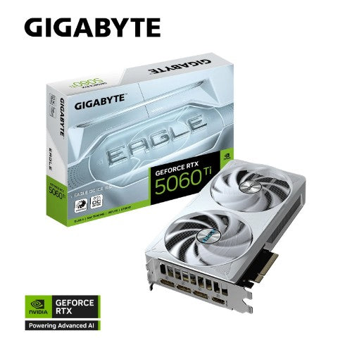 GIGABYTE GeForce RTX 5060 Ti EAGLE OC ICE 16G Graphics Card - 16GB GDDR7, 128bit, PCI-E 5.0, 2617MHz Core Clock, 3 x DisplayPort, 1 x HDMI, GV-N506TEAGLEOC ICE-16GD