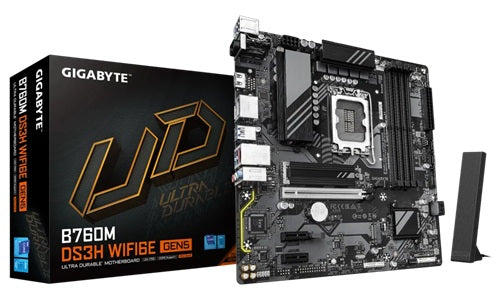 GIGABYTE B760M DS3H WIFI6E GEN5 Motherboard - Supports Intel Core 14th Gen CPUs, 6+2+1 Phases Digital VRM, up to 5600MHz DDR5, 2xPCIe 4.0 M.2, Wi-Fi 6E, 2.5GbE LAN, USB 3.2 Gen2