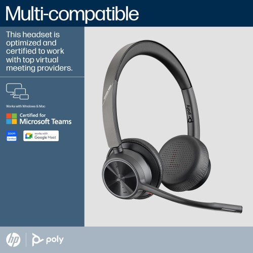 HP Poly Voyager 4320 Microsoft Teams Certified Headset +BT700 dongle +Charging Stand