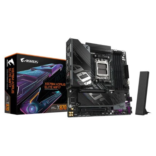 GIGABYTE X870M AORUS ELITE WIFI7 Motherboard - Supports AMD Ryzen 9000 CPUs, 14+2+2 Phases Digital VRM, up to 8200Hz DDR5 (OC), 1xPCIe 5.0 + 1xPCIe 4.0, Wi-Fi 7, 2.5 GbE LAN, USB 4